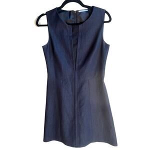 T Tahari Women's 4 Sleeveless Sheath Dress Full Skirt Navy Blue Midi Keyhole